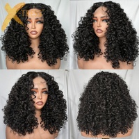 Perruque Synthétique Lace Front Part T Naturelle Noire Cheveux Bouclés Ébouriffés Mèches Bouclées Afro Sans Colle Résistante à la Chaleur Fibre Future
