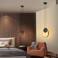 Lustre en fer noir à LED - Design nordique moderne minimaliste, lumière chaude en trois couleurs pour chambre à coucher et salle à manger