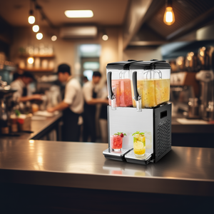Dispensador de Bebidas Comercial de 12L con 2 Tanques, para Jugos Fríos y Bebidas con Hielo, Acero Inoxidable de Grado Alimenticio, Refrigeración Eléctrica - Product Image 2