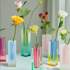 Vase Tube coloré hydroponique petit Vase bourgeon carré en cristal moderne Vase à fleurs en acrylique pour décor de chambre esthétique - Product Image 1