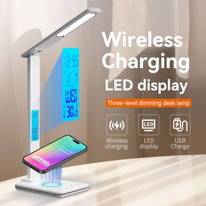 15W Fast Wireless Charger Modern LED Desk Lamp-Eye Caring Touch Control 3 Colors Stepless Dimming Clock/<b>Calendar</b>/Temperature - Product Image 2