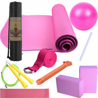 Ensemble de yoga 10 pièces avec tapis de yoga 7 mm, ballon de yoga, bande d'étirement, bande de résistance, anneau de traction, brique de yoga, ensemble de fitness à domicile en EVA