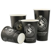 Gobelets à café jetables à paroi simple, écologiques, épais, noirs, avec logo personnalisé imprimé, 8 oz, 14 oz, 16 oz, 22 oz