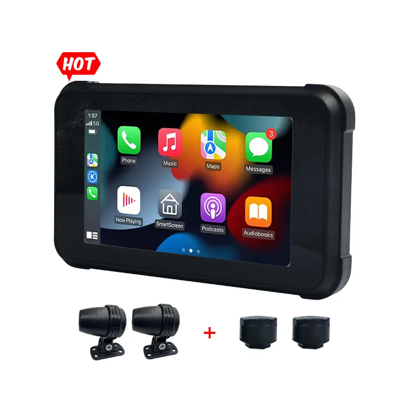 Draagbare Waterdichte Ip68 Motorfiets Draadloze Carplay Android Auto Scherm Voor Motor Scherm Met Dvr Tpms