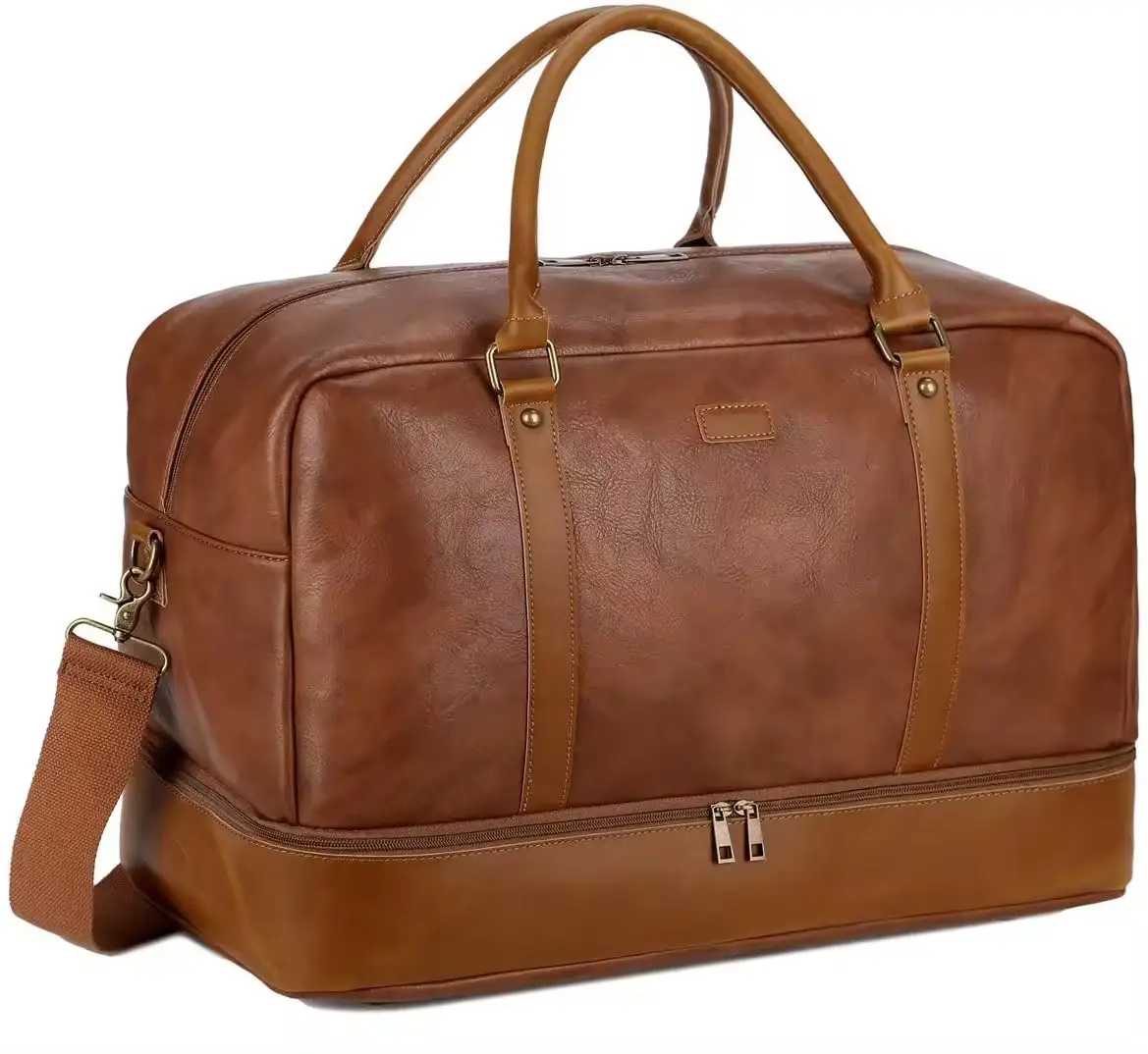OEM hochwertige Leder-Reisetasche Wochenend-Übernachtungsbeutel wasserdichte große Reisetasche mit Schuhbeutel