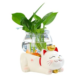 Lucky Cat Resin Planter With Water Vase For Home Desk Decoration - Product Image 5