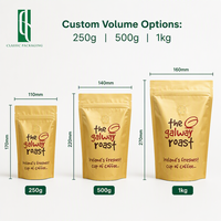 Sachet de café personnalisé imprimé en PE recyclable, sachet de café biodégradable, emballage de café avec logo personnalisé et valve, pochette stand-up