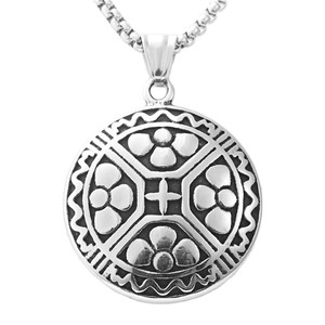 Men's Stainless Steel Round <b>Cross</b> Pendant Necklace Geometric Petal Design Fashion Jewelry 19079 - Product Image 5