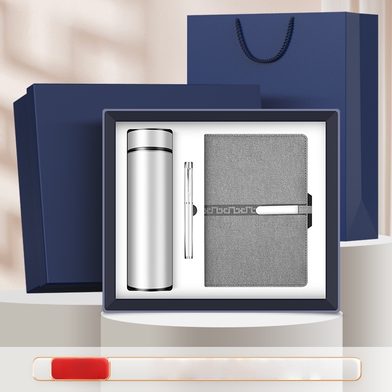 Three-piece set (cup + long-button notebook + round pen) Gray