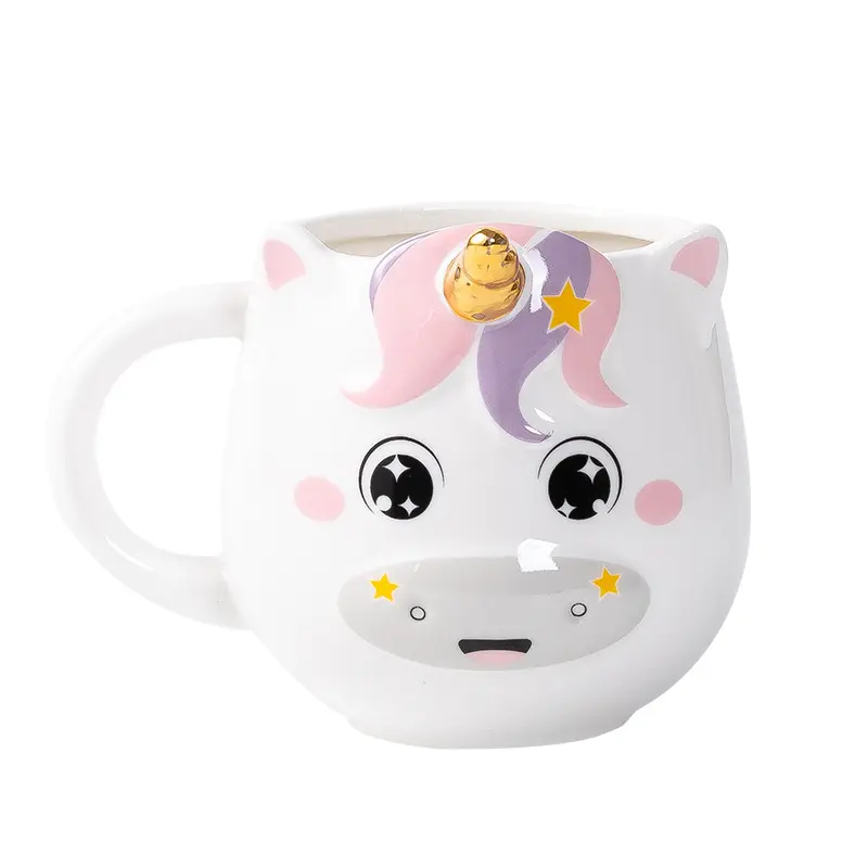 Mug Kopi Hewan 3D Kustom, Merah Muda Lucu Unicorn Sapi Glitter Galaxy Keramik