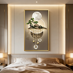 Peinture en porcelaine cristalline 3D avec impression lumineuse, motifs pin et montagne - Cadre en alliage d'aluminium doré, art mural <span class=keywords><strong>moderne</strong></span> pour la maison et le bureau - Product Image 6