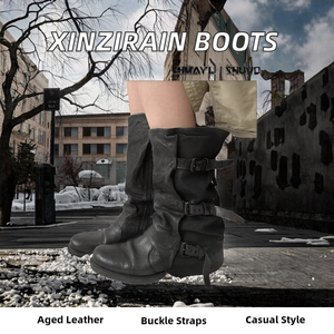 Stivali al ginocchio da donna personalizzati a metà polpaccio Casual invernale <span class=keywords><strong>con</strong></span> Design in PU <span class=keywords><strong>con</strong></span> fibbia multipla - Product Image 2