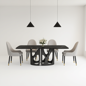 โต๊ะรับประทานอาหารสมัยใหม่ 70.86 นิ้ว สีดำ ท็อปหินเทียมสีดำ ขาเหล็กสีดำ ทรงสี่เหลี่ยมผืนผ้า สำหรับ 6 8 คน เฟอร์นิเจอร์ในบ้าน - Product Image 2