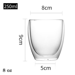 Tasses et tasses à café à cappuccino de 250ml en <span class=keywords><strong>verre</strong></span> transparent à double paroi fait à la main de 8oz, isolées et réutilisables, écologiques et bon marché - Product Image 3