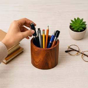 Porte-stylos en bois, organisateur de bureau, gobelet de rangement rond pour la cuisine, moderne et multifonctionnel - Product Image 1