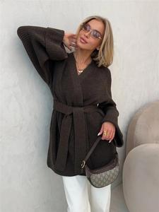 Cárdigan de punto grueso de alta calidad para <span class=keywords><strong>mujer</strong></span>, estilo casual, con frente abierto, liso, tipo suéter o chaqueta - Product Image 5