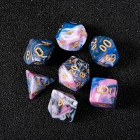 Ensemble de dés polyédriques marbrés DND Casino de 7 pièces en acrylique gravé au laser personnalisé, bleu rose tourbillonnant, 16 mm, avec numéros dorés