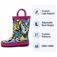 Bottes de pluie en caoutchouc pour enfants, imprimées de dessins animés d'animaux de la jungle, lavables, imperméables, antidérapantes, pour tout-petits, fournies par l'usine