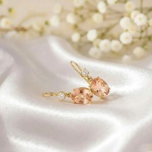 Natural Morganite CZ <b>Dangle</b> <b>Earrings</b> Oval Faceted Pink Gemstone Drop <b>Earrings</b> in 925 Sterling Silver or 18K <b>Gold</b> Filled - Product Image 6