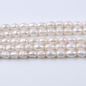 Perles d'eau douce blanches naturelles de Zhuji, 7-8 mm, forme de mètre, trou droit, perles pour bijoux DIY, collier, accessoires, perles de riz - Product Image 2