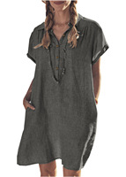 Nouvelles Arrivées Robe de Plage Cache-Maillot de Bain en Lin Grande Taille pour Femme à Manches Courtes Sexy, Sarong Uni