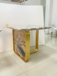 Ánh sáng sang trọng vuông đá cẩm thạch sofa bên bảng chải titan vàng cơ sở thép không gỉ với Bàn cà phê bằng đá cẩm thạch tự nhiên - Product Image 3