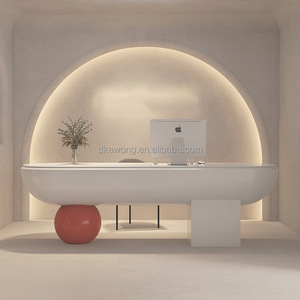 Q068 Comptoir de caisse contemporain en PRV, forme irrégulière en I, bureau de réception sur mesure pour bar, comptoir ou zone de réception de clinique - Product Image 6