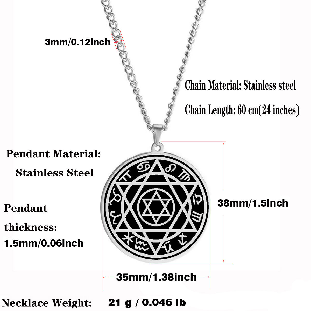 Hexagram Magic Pentagram Rune Charm Stainless Steel Pendant