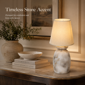 Lampe de table de chevet personnalisée de luxe avec base en pierre naturelle et abat-jour en tissu pour chambre à coucher, hôtel, villa, projet d'éclairage intérieur - Product Image 2