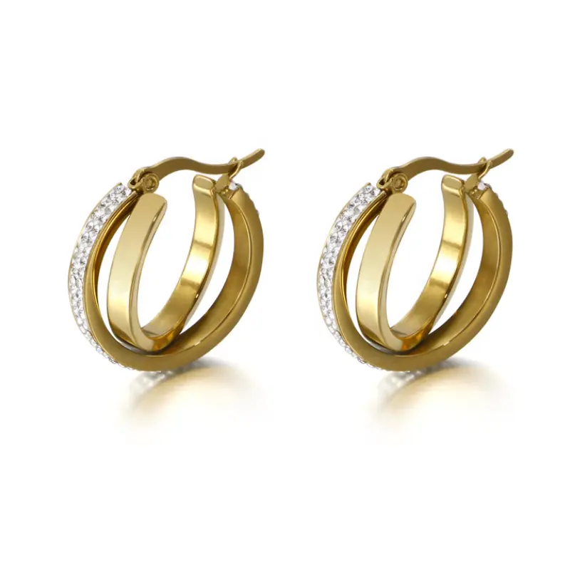 Stile Boho doppio diamante cerchio 316l gioielli in acciaio inox orecchini placcato oro 18k oro rosa orecchini moda