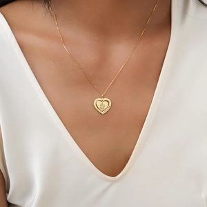 Collar con Corazón Grabado Personalizado y Flor Combinada, Chapado en Oro <span class=keywords><strong>de</strong></span> 18K, Acero Inoxidable, Joyería Personalizada, Regalo <span class=keywords><strong>de</strong></span> Navidad <span class=keywords><strong>para</strong></span> <span class=keywords><strong>Mujer</strong></span> - Product Image 5