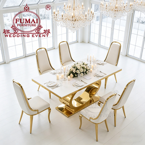 โต๊ะยาวขาสแตนเลสสีทองหรูหราเฟอร์นิเจอร์สำหรับงานแต่งงาน - Product Image 3