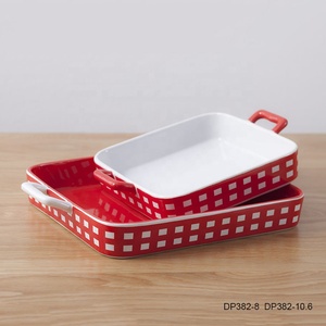 Factory Custom Microwave Safe Stoneware Bread Cake Spaghetti Bakery Dish Ceramic square Rectangular <strong>Baking</strong> <strong>Tray</strong> <strong>Set</strong> With Handles - Product Image 4