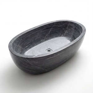 Baignoires ovales modernes sur mesure de luxe, exclusives en bois gris/marbre Serpeggiante, autoportantes, pour salle de bain, villa, hôtel - Product Image 2