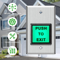Botón de Salida para Sistema de Control de Acceso NO.NC.COM, Liberación de Puerta 12-24VDC, Acero Inoxidable, LED Verde, Montaje en Pared
