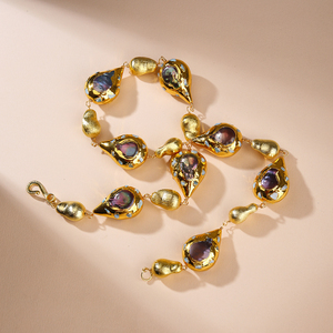 Tuyệt Đẹp 18K Mạ Vàng Vòng Cổ Với Bezel Thiết Tự Nhiên Màu Đen Ngọc Trai Nước Ngọt Ngọc Trai Quyến Rũ Đồng Trang Sức Engagement Quà Tặng - Product Image 5