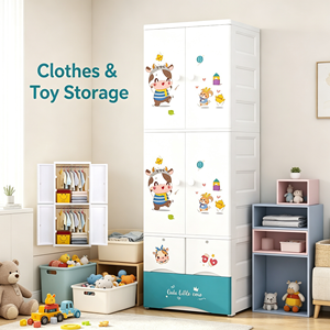 Kinderkast van plastic, 65x46x206cm, met cartoonprint, hanggedeelte en laden voor de slaapkamer - Product Image 3