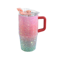 Gobelet en strass de 20oz avec poignée et paille tasse de voyage isolée sous vide personnalisée gobelets en acier inoxydable