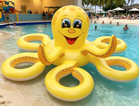 Bouée gonflable pieuvre jaune, jouet de natation interactif pour enfants et adultes avec 6 anneaux de jeu