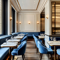 Meubles d'hôtel sur mesure haut de gamme Ron Group, banquettes en velours en forme de L, ensemble de chaises rembourrées, table carrée en marbre