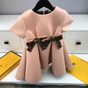 F Letter International Style Skirts Short Sleeve Back Zipper Luxury Logo Printed Tutu Dresses Girls Party Dress For Kids