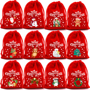 Bolsas de regalo navideñas rojas de 7 pulgadas, de tela, con cordón, ecológicas, para dulces, refrigerios, empaques de manzanas, recuerdos de fiestas navideñas - Product Image 5
