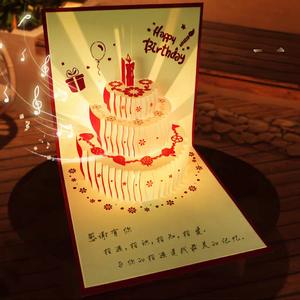Petite carte de vœux Pop-Up 3D Premium personnalisée en papier d'art Carte de gâteau d'anniversaire lumineuse musicale pour petits amis, copines et enfants - Product Image 2