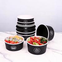 Logo Kustom Produsen OEM Kemasan Coklat Sekali Pakai dengan Tutup untuk Mie Nasi Makanan Panas Salad Sup Mangkuk Kertas Kraft Hitam