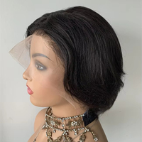 DX224 gros cheveux humains naturels non transformés coupe de lutin perruques bouclées sans colle avant de lacet 13*6 court noir vietnames cheveux vierges