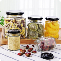 Grosir Stoples Kaca Kristal Heksagonal Bening Kosong 85ml 100ml 180ml 280ml 380ml 500ml 730ml Dengan Tutup Logam Untuk Menyimpan Makanan, Permen, Madu