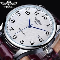 Montre-bracelet automatique pour homme WINNER Reloj, design rétro classique, calendrier, horloge mécanique, aiguilles bleues, simple, mode masculine