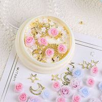 Accessoires pour nail art, fleurs en 3D couleur bonbon, manucure, perles dorées, breloques pour ongles DIY