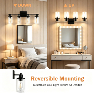 Lámpara de <span class=keywords><strong>Espejo</strong></span> de <span class=keywords><strong>Baño</strong></span> Negra de 4 Luces, Lámparas LED para <span class=keywords><strong>Espejo</strong></span>, <span class=keywords><strong>Luz</strong></span> de Vanidad con Pantallas Cilíndricas de Cristal Transparente, Aplique de Pared - Product Image 4