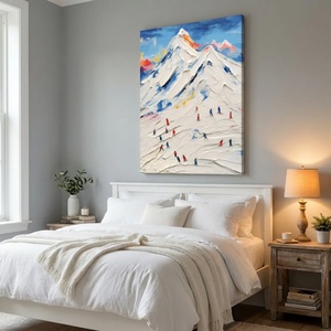 Pintura al Óleo Pintada a Mano de Paisaje de Montaña con Esquí, Estilo Impasto, Texturizada, Minimalista y Abstracta, para Colgar en la Pared, Venta al Por Mayor - Product Image 4